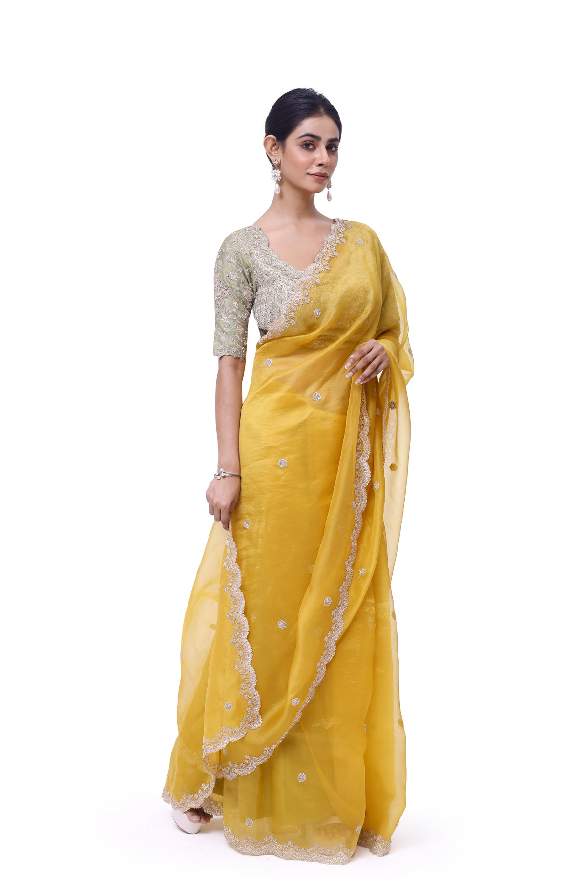 Chrome Yellow Organza Saree