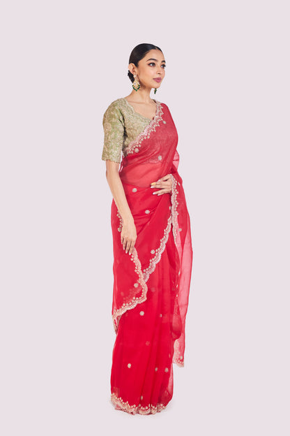 Red Organza Saree