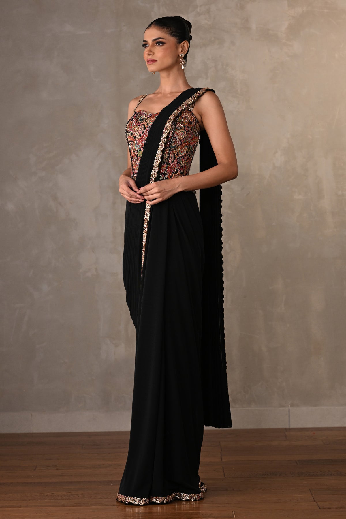 Multicolor Embroidered Drape Gown