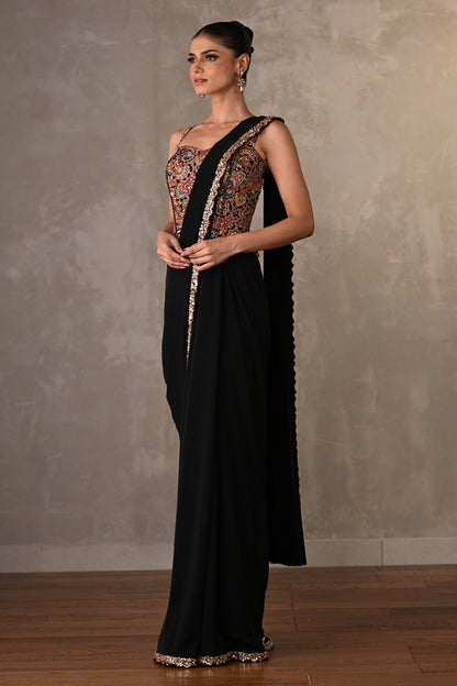 Multicolor Embroidered Drape Gown