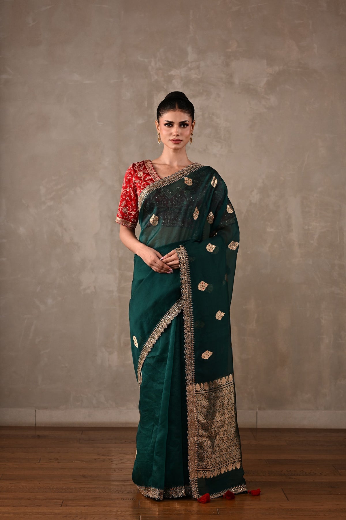 Silk Saree with Zari & Tikki Embroidered Blouse