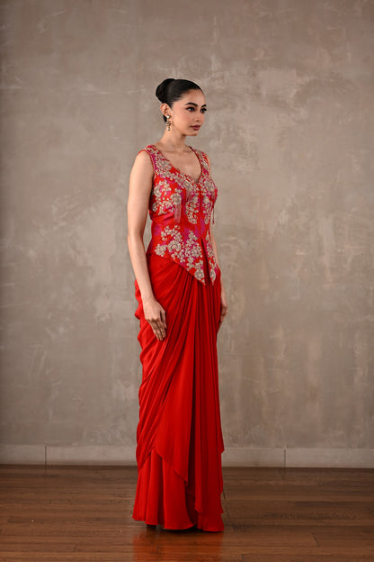 Embroidered Crepe Drape Co-ord Set