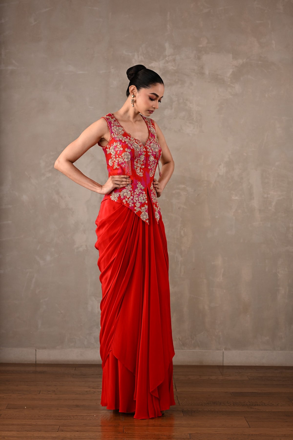 Embroidered Crepe Drape Co-ord Set
