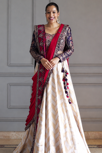 Pochampally Double Drape Silk Lehenga Set