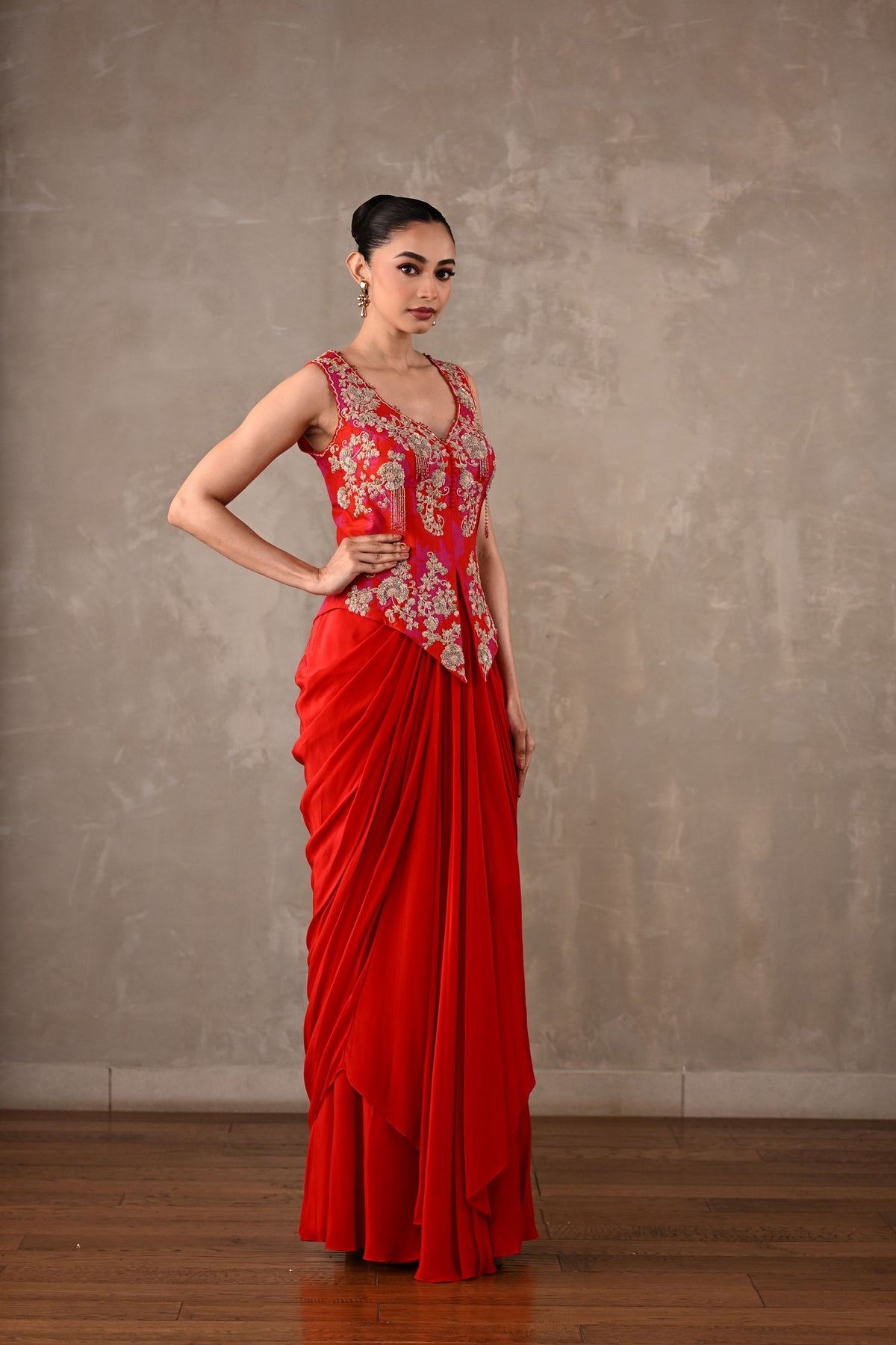 Embroidered Crepe Drape Co-ord Set