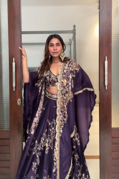 Amethyst Purple Lehenga Set With Cape