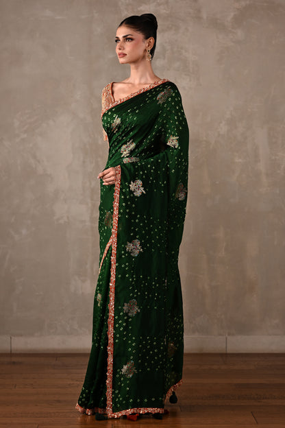 Katan Silk Bandhej Saree with Embroidered Blouse