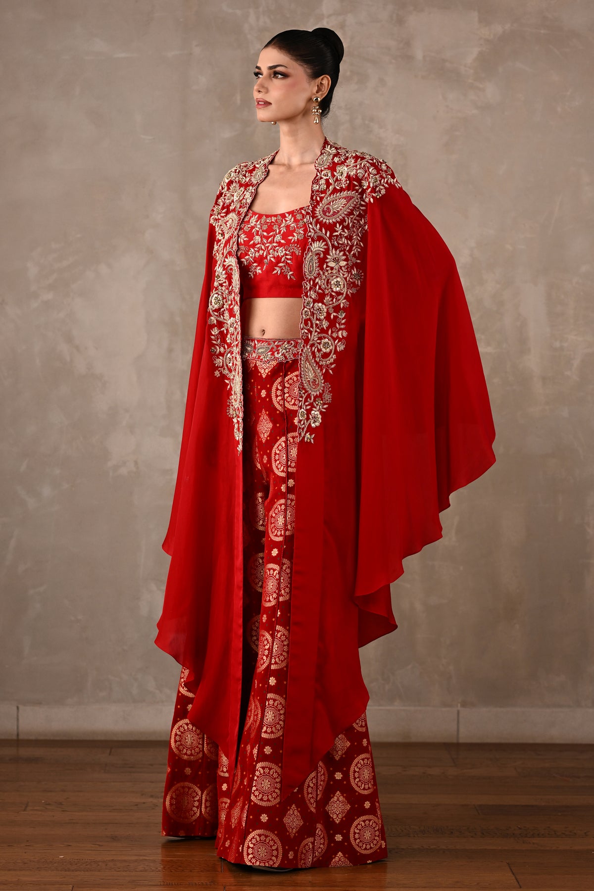 Embroidered Cape & Banarasi Pants Set