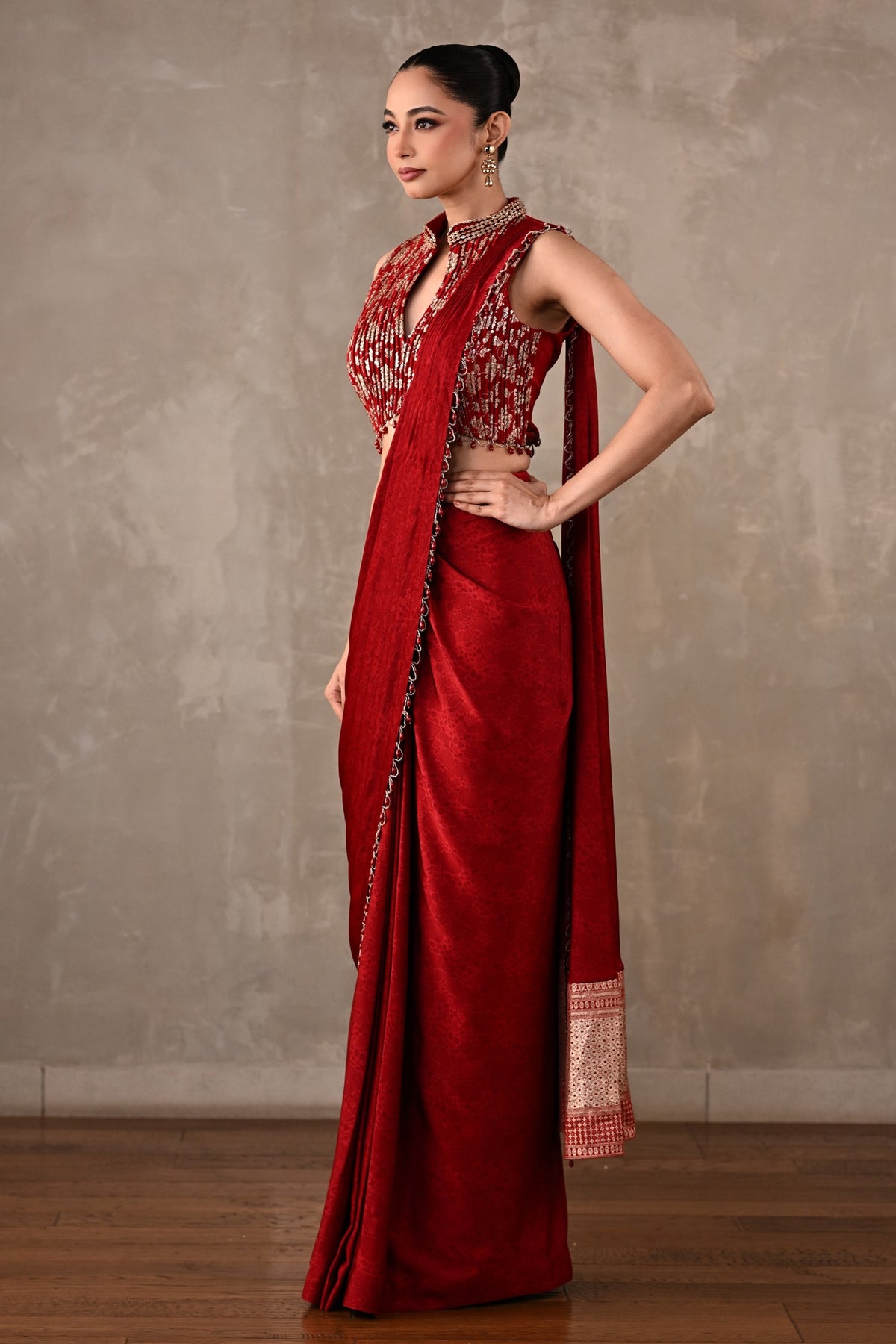 Embroidered Drape Saree Set