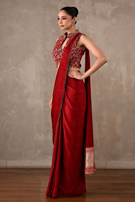 Embroidered Drape Saree Set