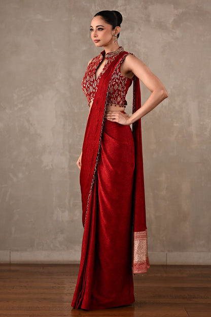 Embroidered Drape Saree Set