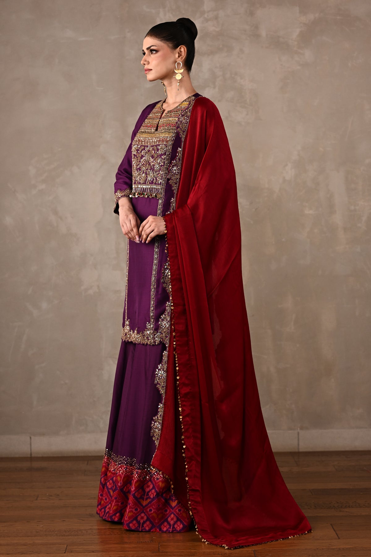 Silk Kurta Sharara Set with Zardosi Embroidery