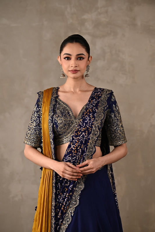 Dual Drape Bandhani Lehenga Set