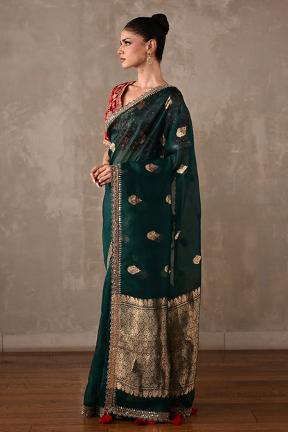Silk Saree with Zari & Tikki Embroidered Blouse
