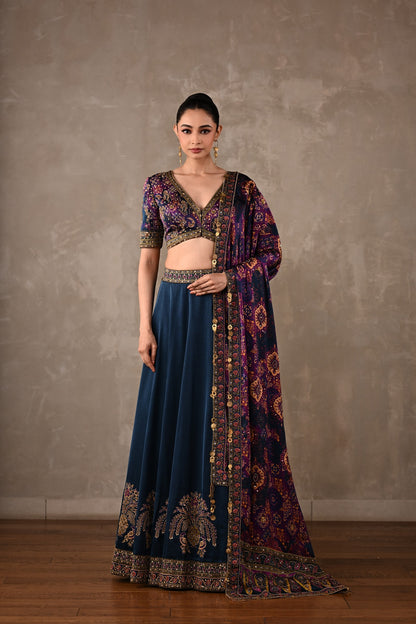 Ajrakh Satin Lehenga Set