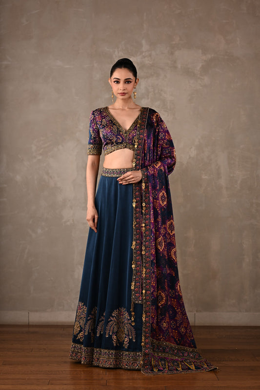 Ajrakh Satin Lehenga Set