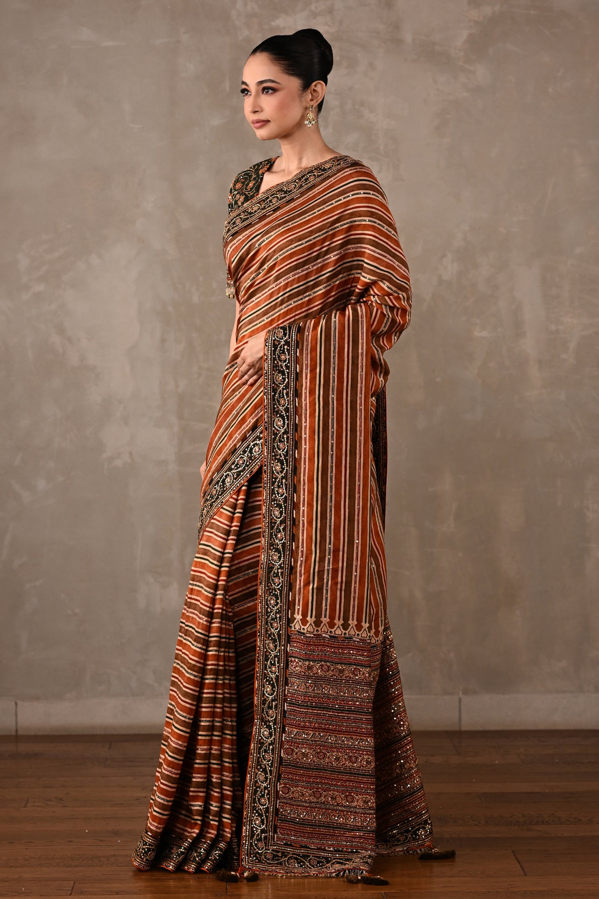 Striped Silk Saree with Embroidered Blouse