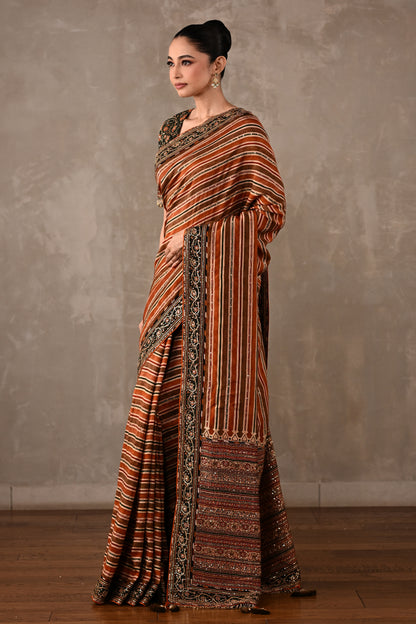 Striped Silk Saree with Embroidered Blouse