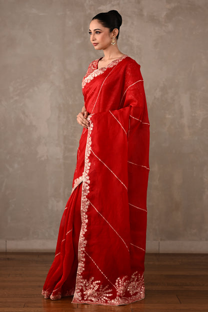 Organza Saree with Kasab & Sequin Embroidered Blouse