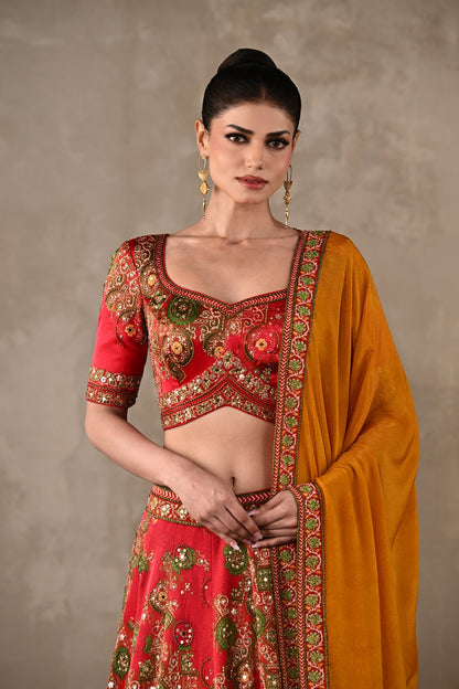 Ajrakh Embellished Lehenga Set