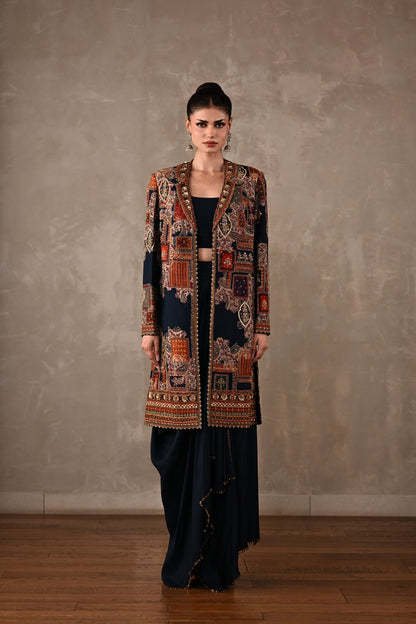 Patchwork-Inspired Long Jacket Skirt Set