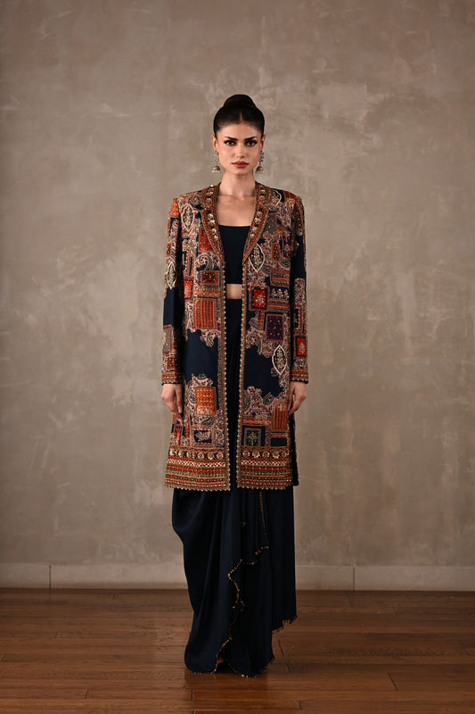 Patchwork-Inspired Long Jacket Skirt Set