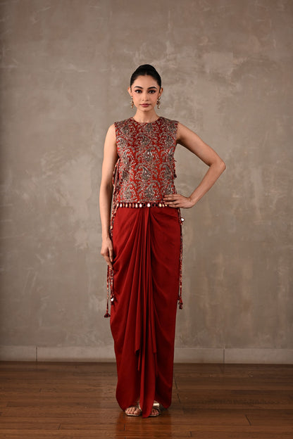 Zardosi Bib Top & Draped Skirt Set