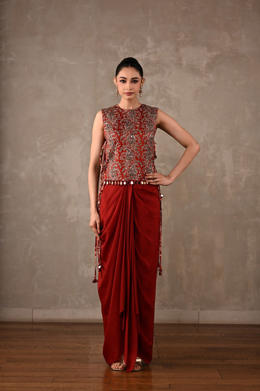 Zardosi Bib Top & Draped Skirt Set