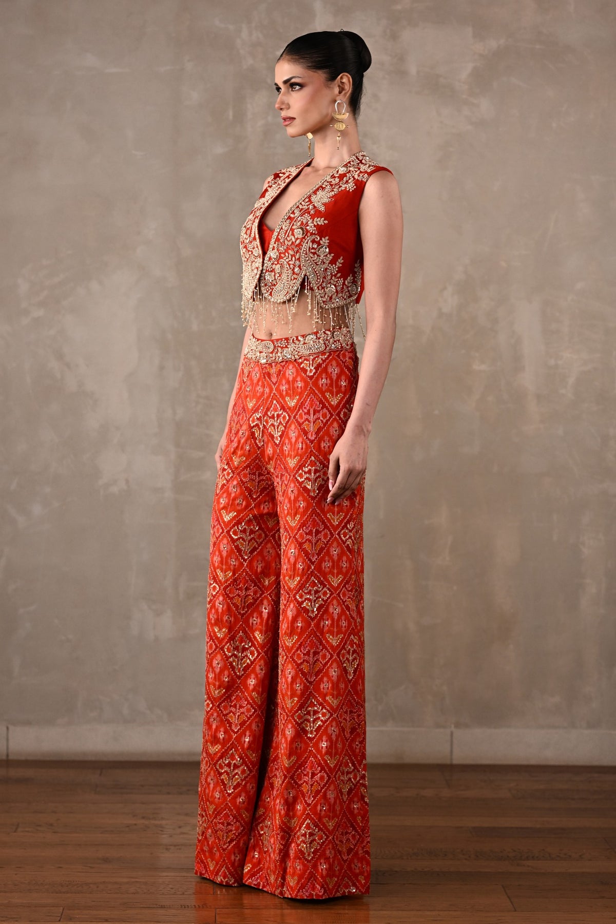 Embellished Silk Waistcoat & Pochampally Pants Set