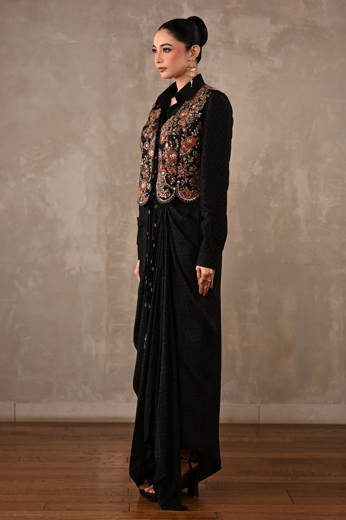 Printed Zardosi Waistcoat Skirt Set