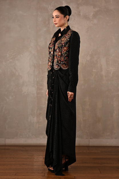 Printed Zardosi Waistcoat Skirt Set