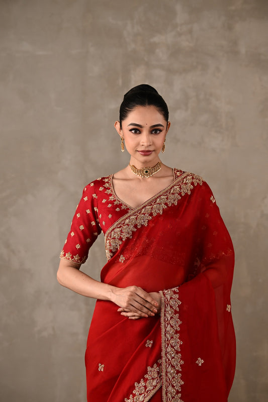 Organza Saree with Embroidered Blouse