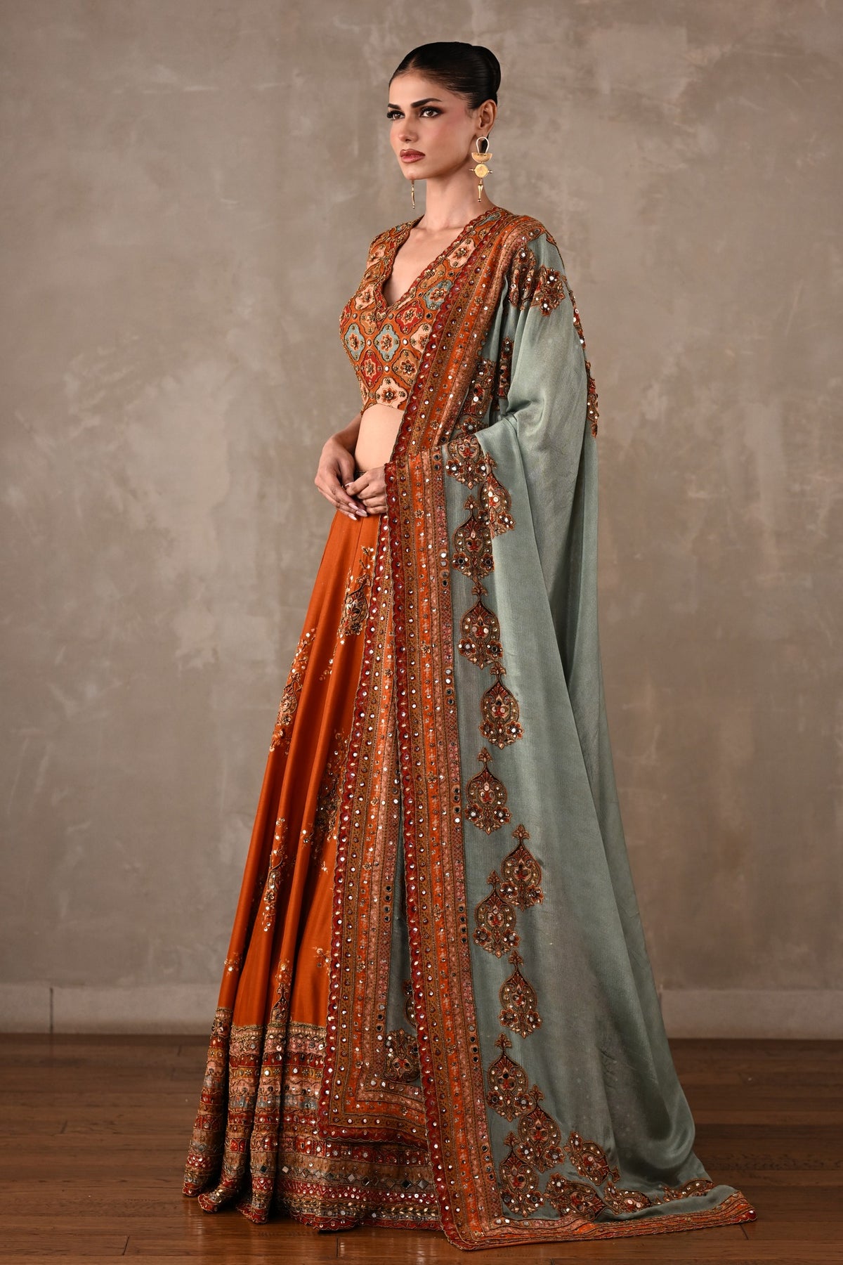 Mirror Work Printed Lehenga Set