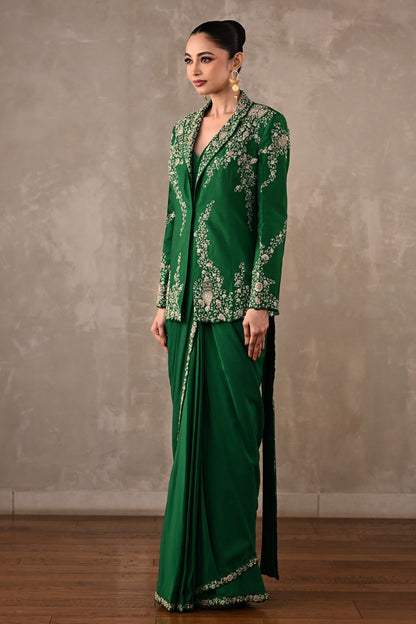 Thread Embroidered Drape Saree Set