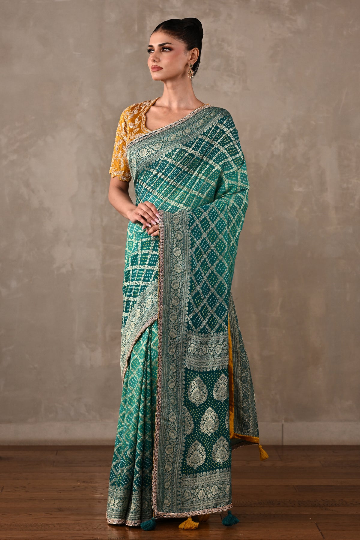 Embroidered Bandhej Saree Set