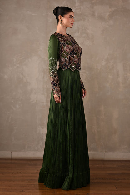 Patchwork-Inspired Embroidered Yoke Gown Set