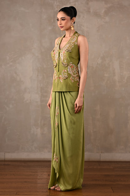 Paisley Embroidered Drape Skirt Set