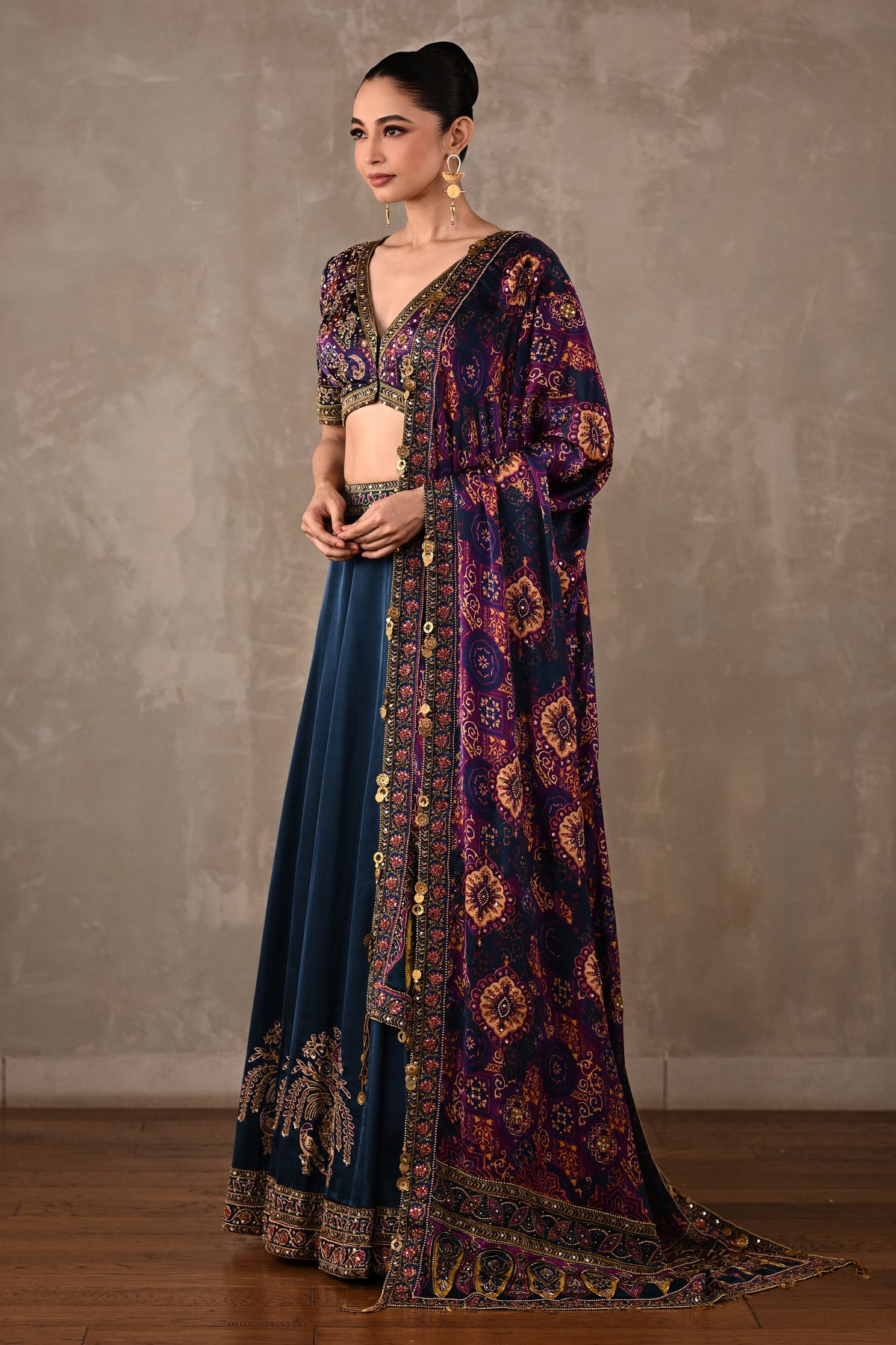 Ajrakh Satin Lehenga Set