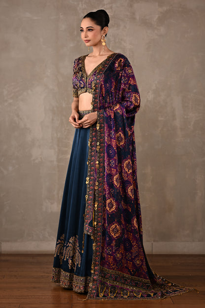 Ajrakh Satin Lehenga Set