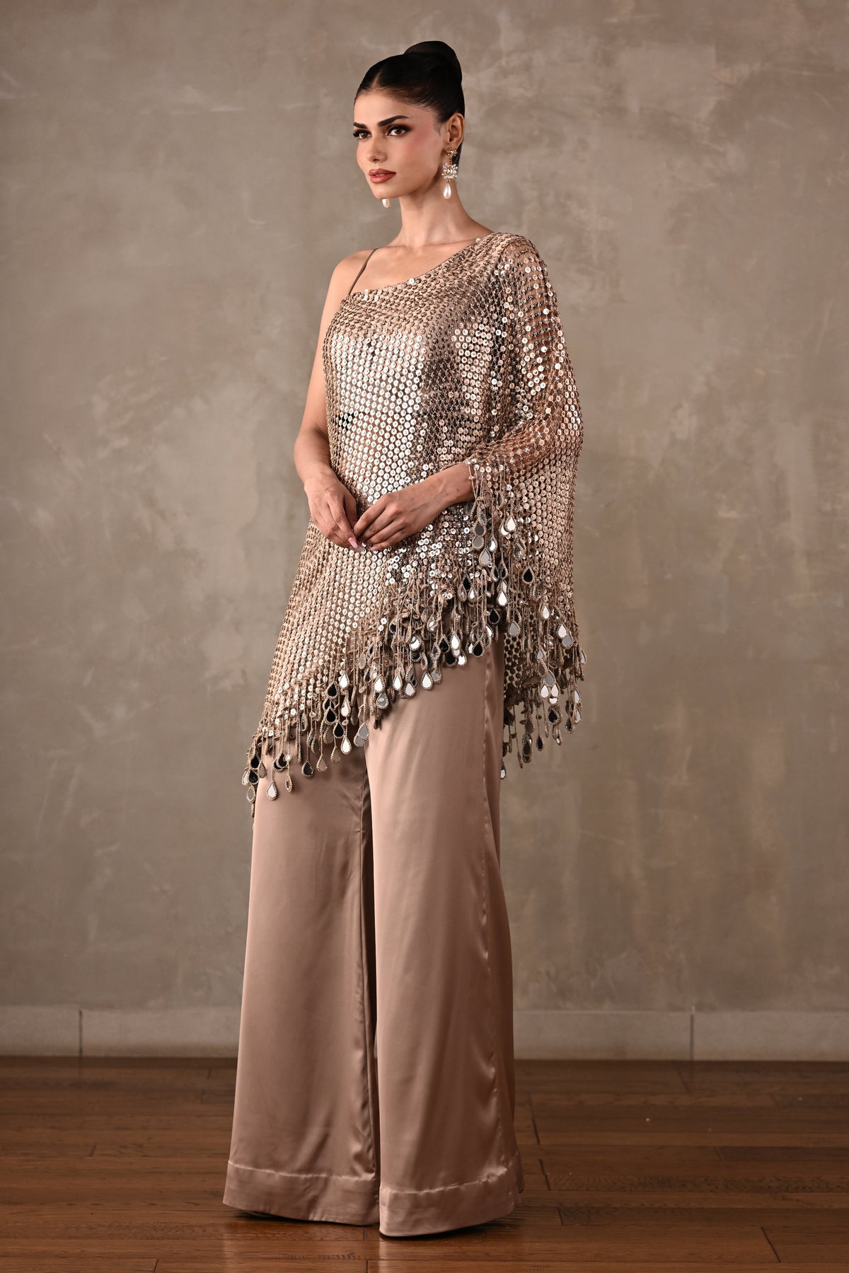 Mirror Fringe One-Shoulder Co-ord Set