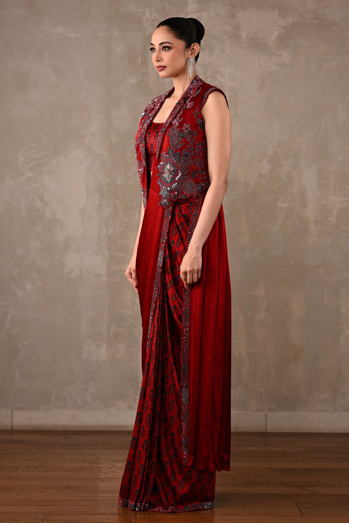 Draped Satin Saree Ensemble