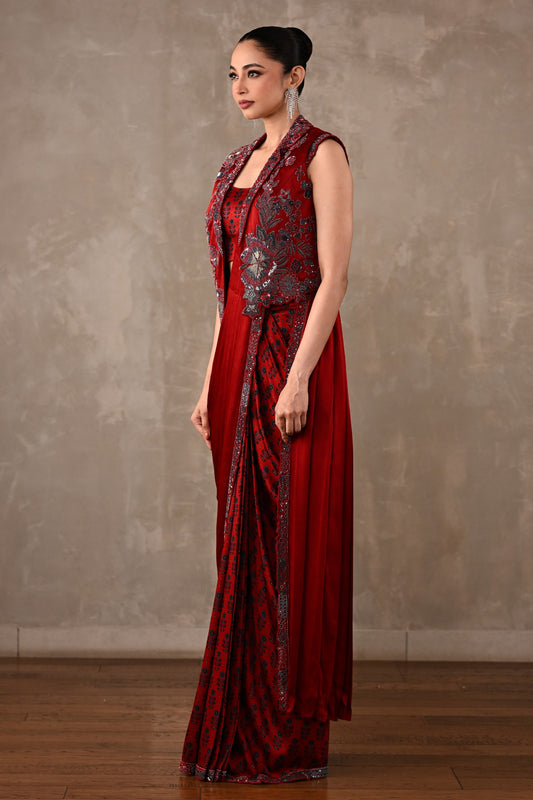 Draped Satin Saree Ensemble