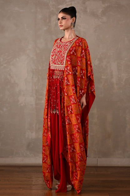Pochampally Cape-Top & Drape Skirt Set