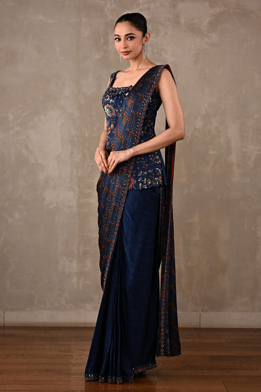 Printed Draped Saree Ensemble