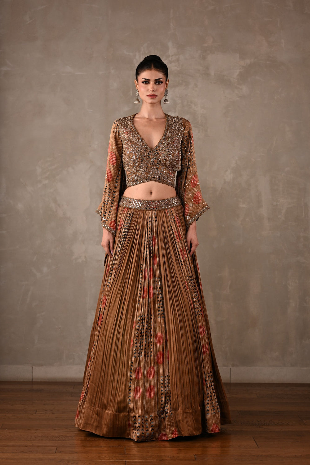 Printed Satin Cut-out Lehenga Set