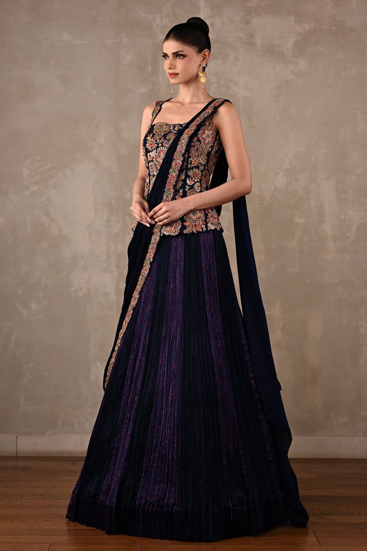 Corset Embroidered Drape Lehenga Set