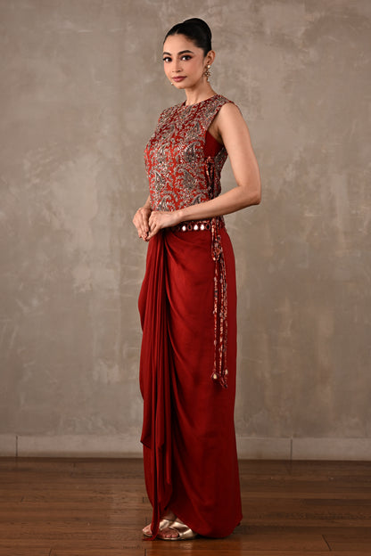 Zardosi Bib Top & Draped Skirt Set