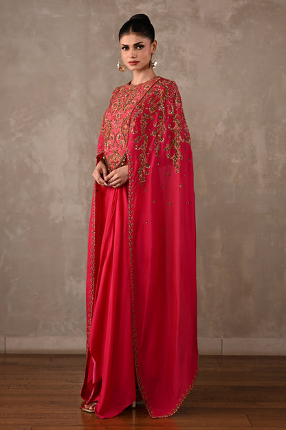Ornate Cape-Style Silk Co-Ord Set