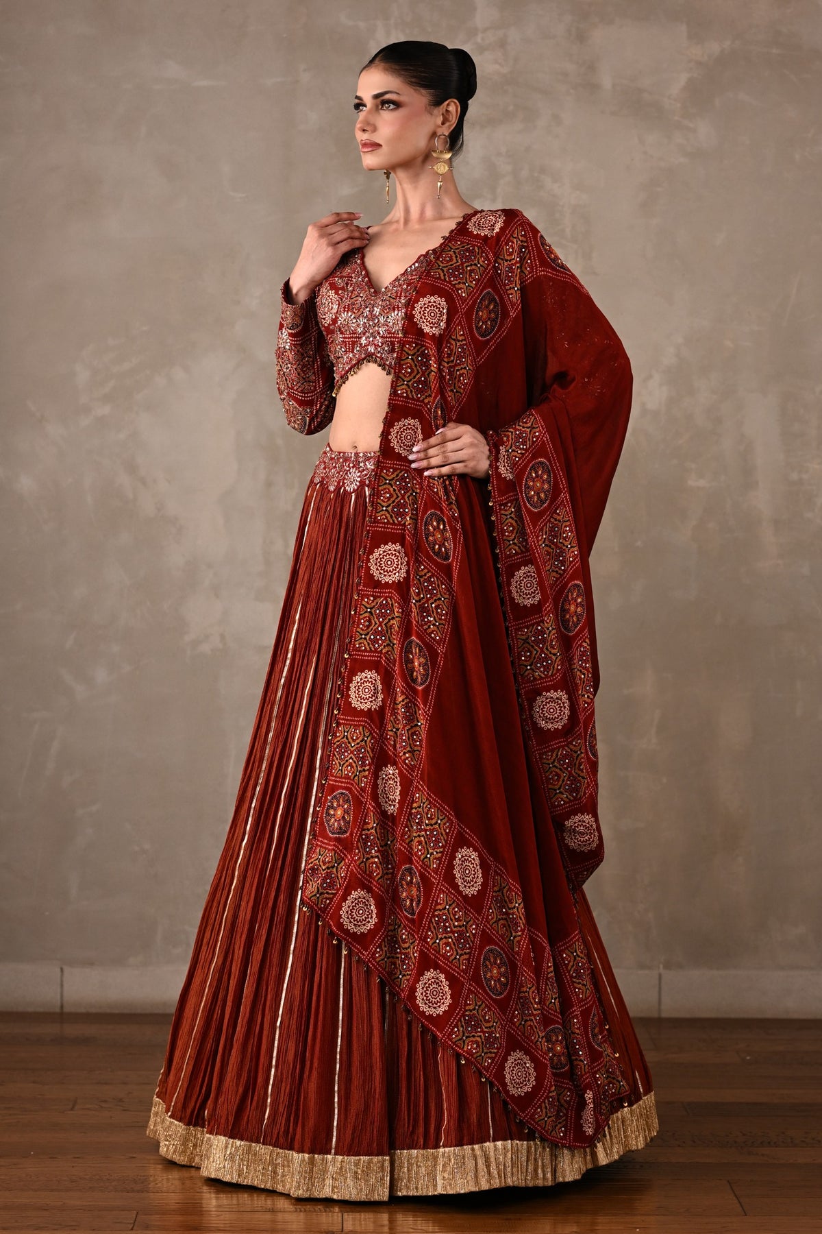 Printed Embroidered Organza Tissue Lehenga