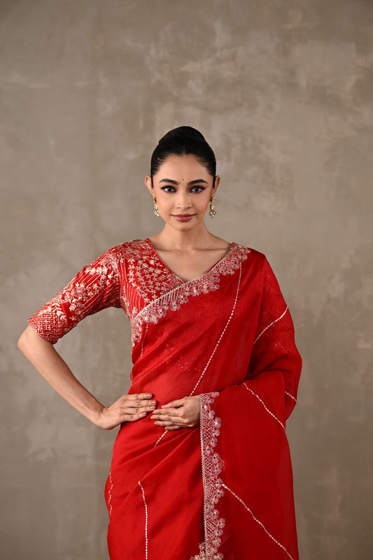 Organza Saree with Kasab & Sequin Embroidered Blouse